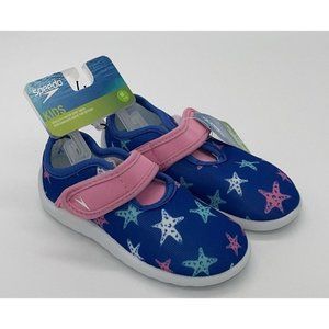 NWT Speedo Girls Kids Medium 7/8 Shore Explore Water Shoes Blue Pink White Stars